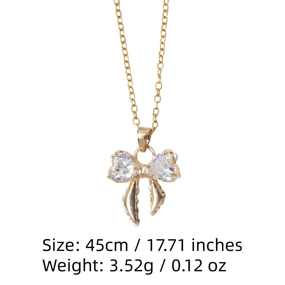 Cute Zirconia Heart Bow Pendant Necklace Jewelry for Women