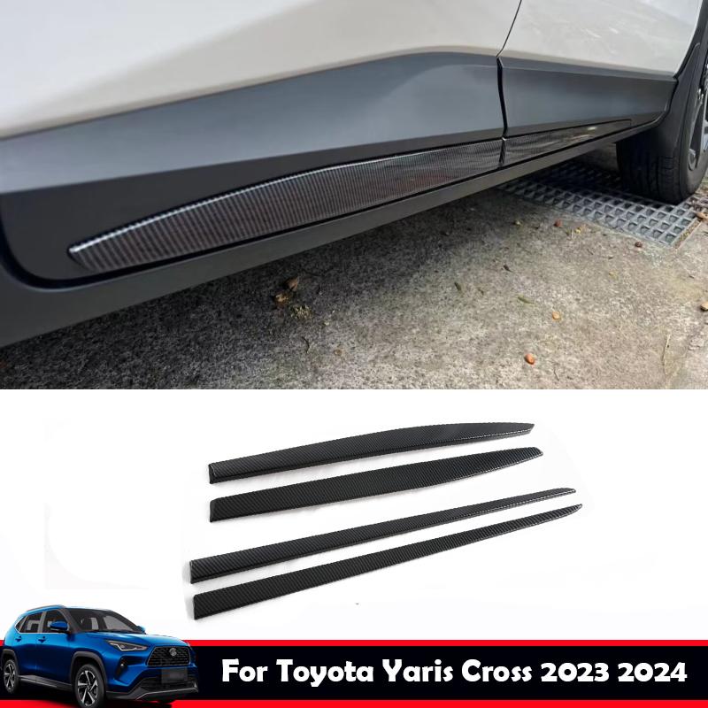 For Toyota Yaris Cross  2024 Carbon fiber Chrome Car Side Door Body Molding anti-scratch Protector Side Strips accessories