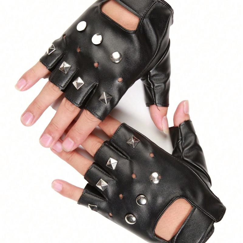 1 Pair Leather Fingerless Casual Sports Style Gloves, Fashion Street Dance For Men