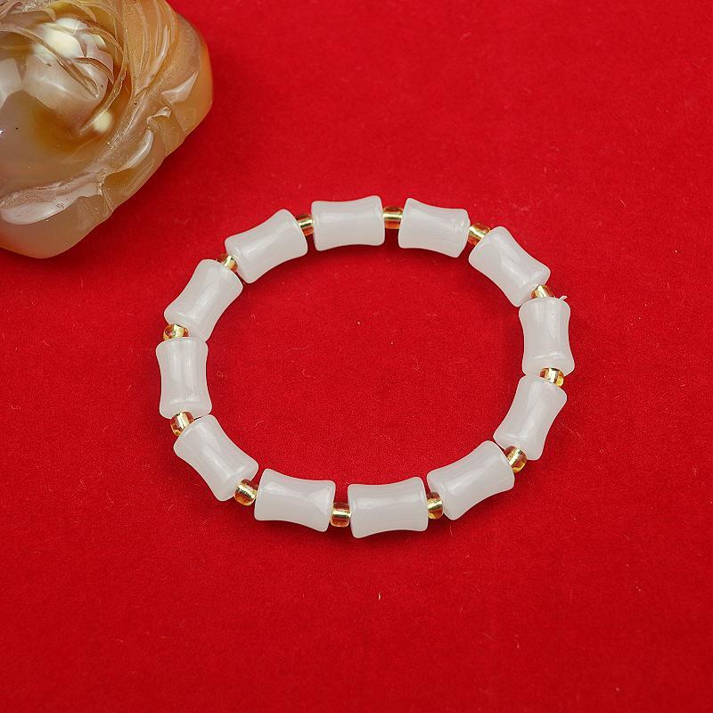 

Элегантный браслет из белого нефрита с бамбуком, кроликом и тыквой-горлянкой - Универсальный аксессуар для пары