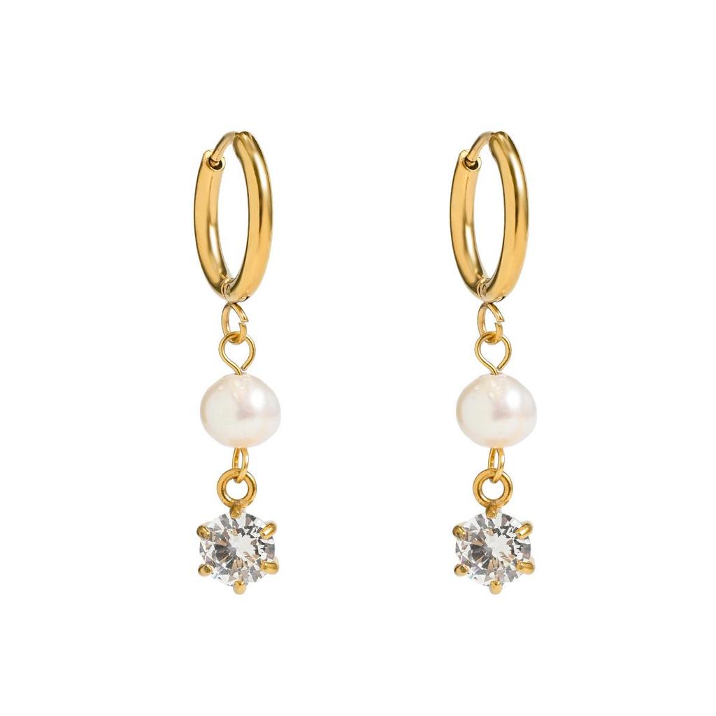 Elegant Zirconia Pearl Stainless Steel & 18K Titanium Ear Cuffs for Women