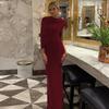Женское асимметричное облегающее платье-миди с открытыми плечами и драпировкой, однотонное, 2025