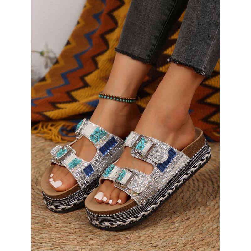 Mode 2025 Neue Mode Helle Synthetikbezug Schnalle Dicke Sohle Hohe Qualität Plateau-Sandalen Damen Sommer Outdoor Mode Hausschuhe