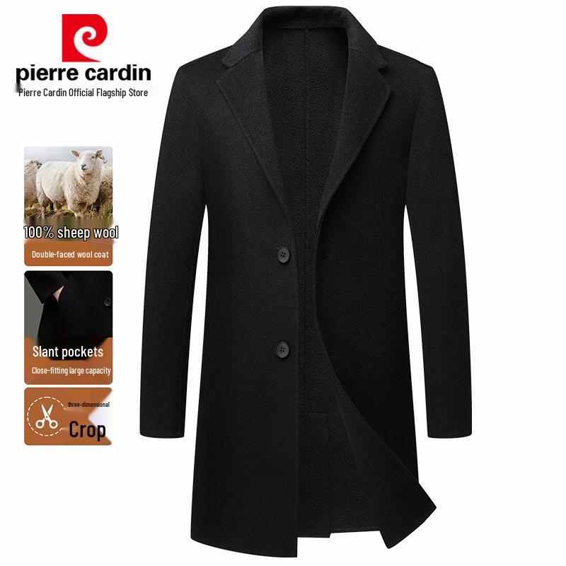 Pierre Cardin Men's 100% Merino Wool Double-Sided Mid-Length Overcoat