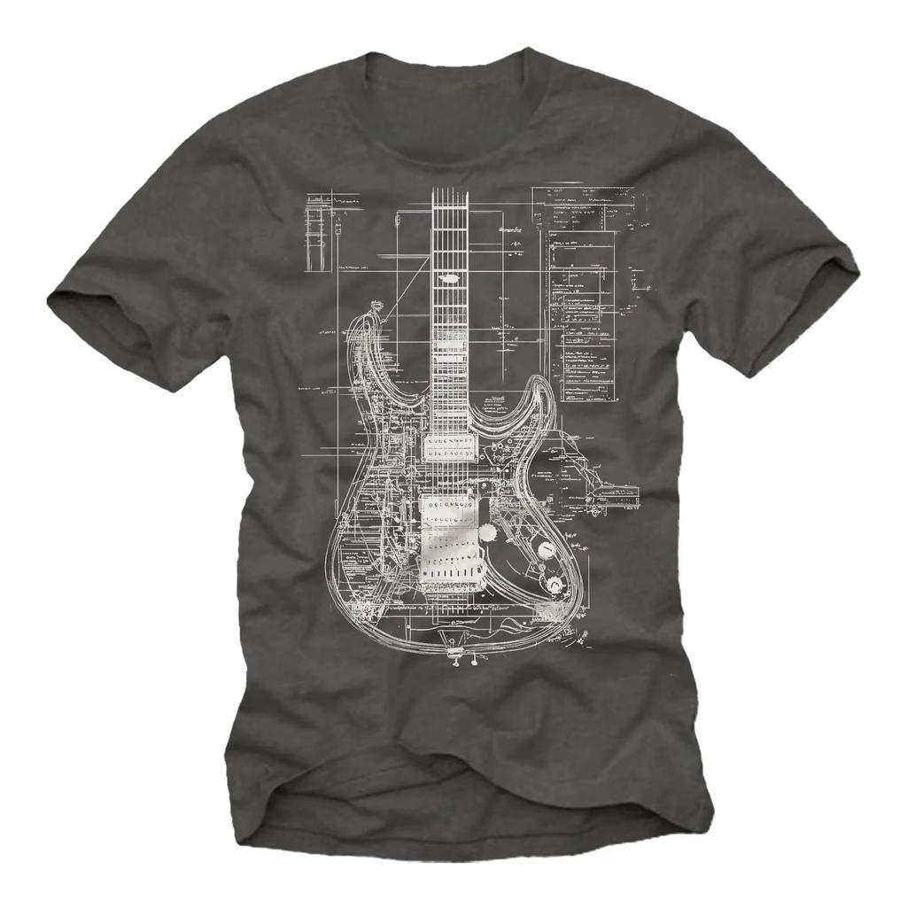 Gifts for Guitarists Men's T-shirt with Electric Guitar - Vintage Blue Print Motif Guitar Print for Men Short-sleeved Men's Tee