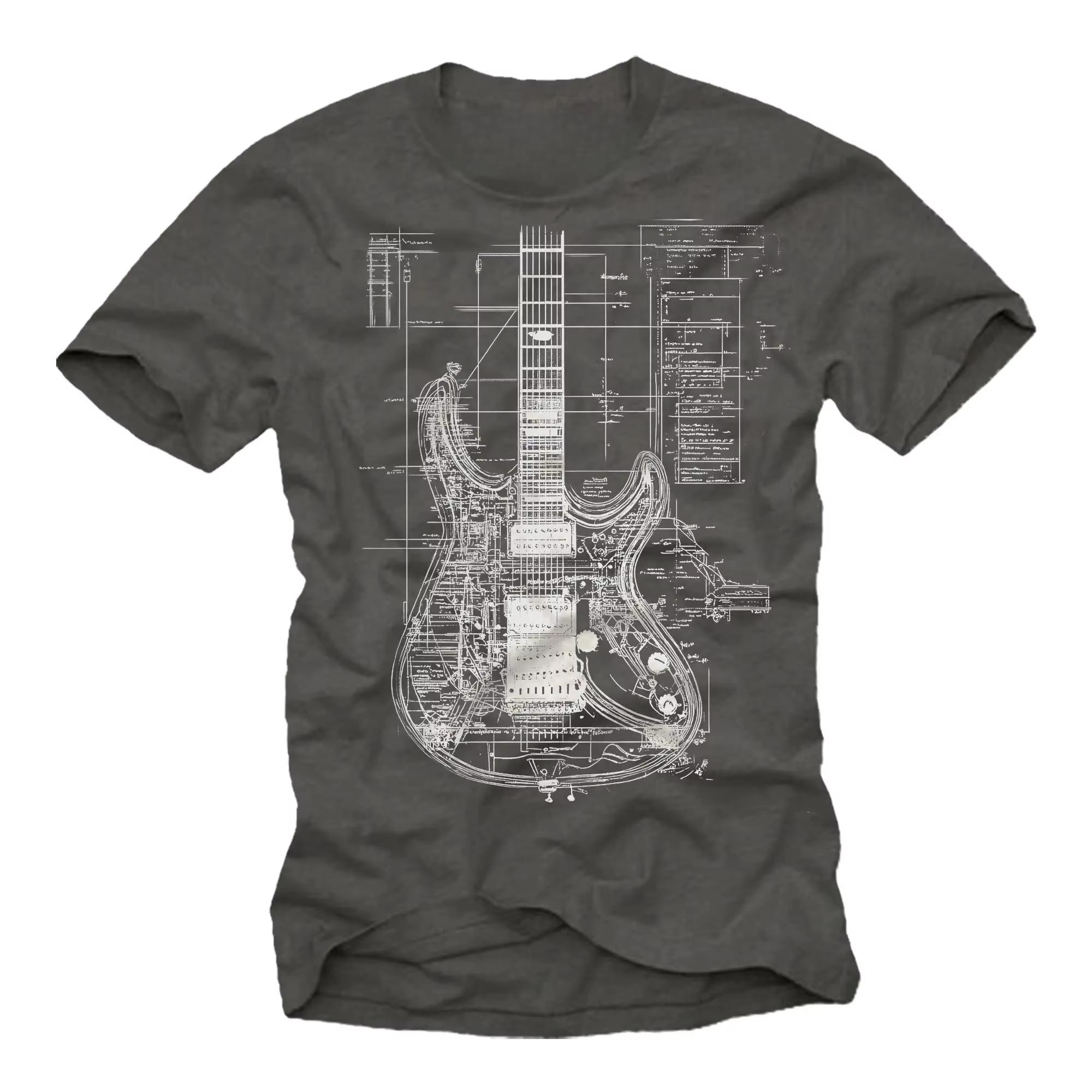 

Gifts for Guitarists Men s T-shirt with Electric Guitar - Vintage Blue Print Motif Guitar Print for Men Short-sleeved Men s Tee 4XL
