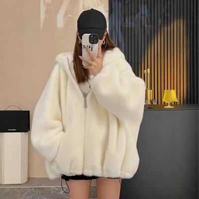 Plush Hooded Sweatshirt Jacket Women Autumn Winter Korean Style Loose Fleece Lined Thick Top