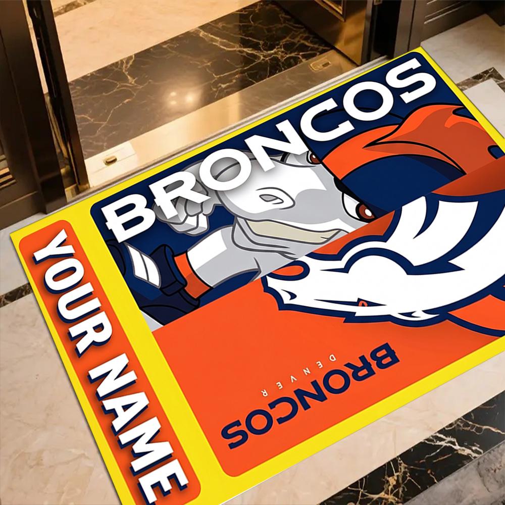 Denver Broncos Logo Customized Name Carpet Perfect for Kitchen Hallway Entryway Dormitory Anti-slip Rug Anime Office Decor