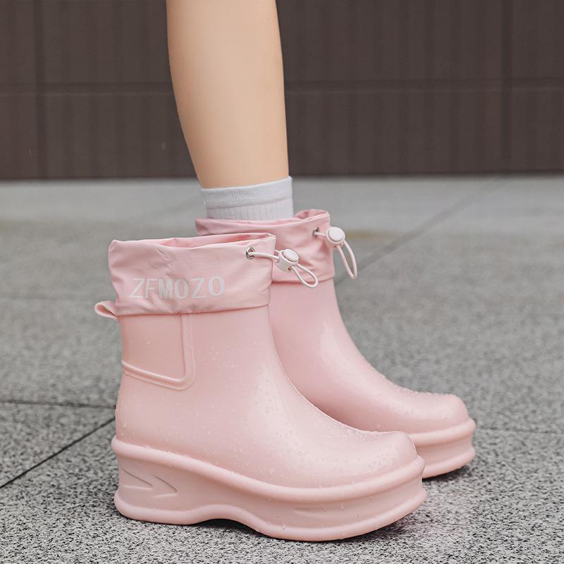 

Women s Waterproof Thick-Soled Drawstring Rain Boots - Short, Height-Boosting Rubber Shoes for Outdoor and Kitchen Use 36 рожевий