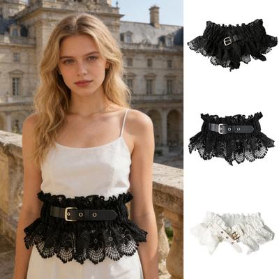 Cintura da Donna Ricamo Pizzo Giunzione Vestibilità Regolabile Larga Elastica Traspirante Pizzo Imitazione Pelle Fascia Vita Accessorio Versatile