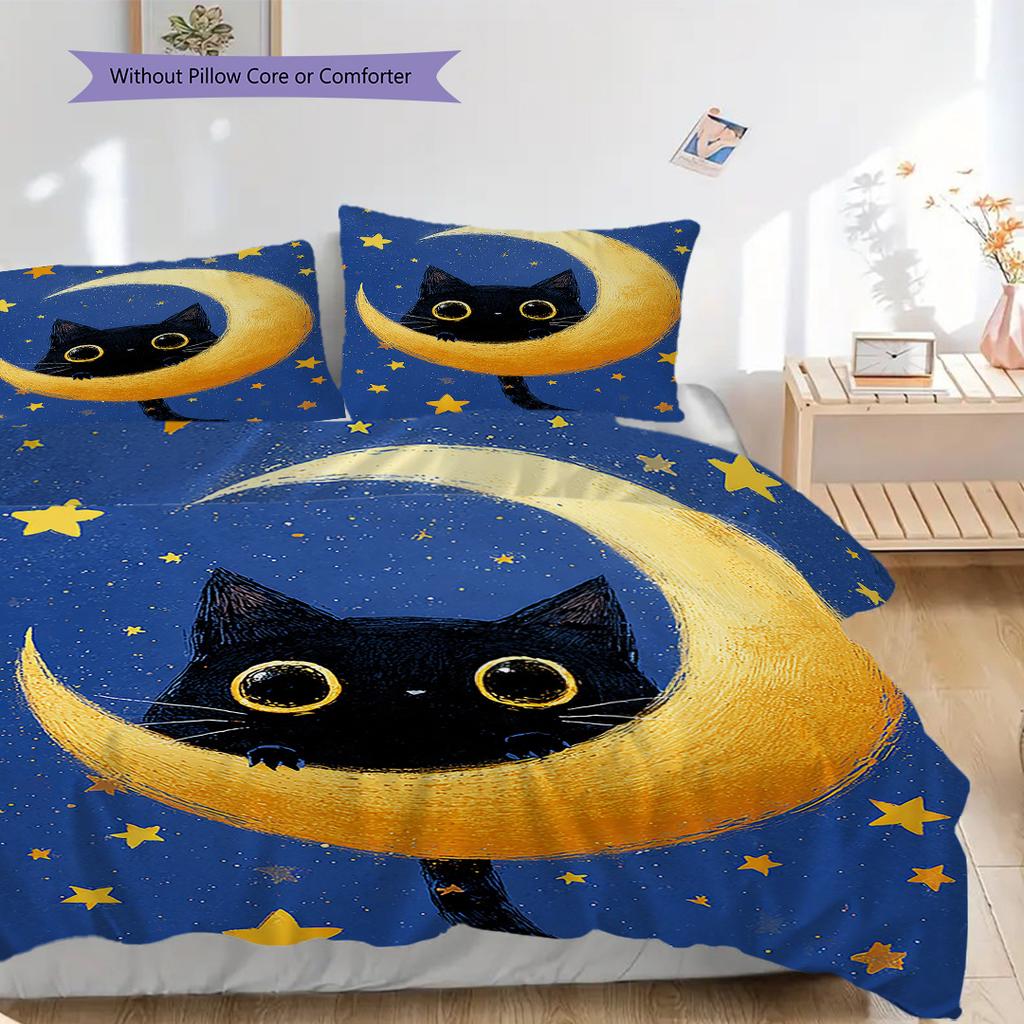 Set Copripiumino Trapuntato con Motivo Gatto Nero Federa Decorazione per la Casa Regalo di Compleanno (1 * copripiumino + 2 * federa, senza nucleo)