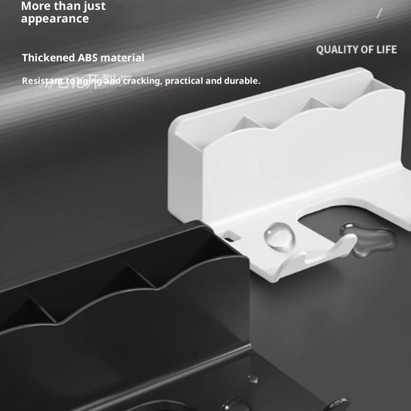 Wall-Mounted Hair Dryer Holder - No Drilling Required, Plastic Bathroom Storage Rack With Multiple Compartments For Hair Dryers