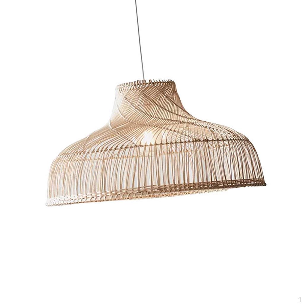 Rustic Style Rattan Woven Lampshade Round Pendant Lamp Shade for Kitchen Island Teahouse Office