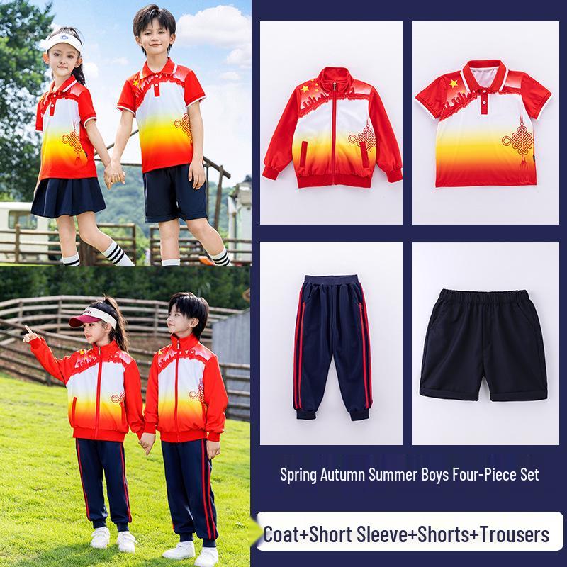 Kinder Sportbekleidung Dreiteiliges Set für Frühling/Herbst: Grundschul- & Kindergartenuniform im chinesischen Stil