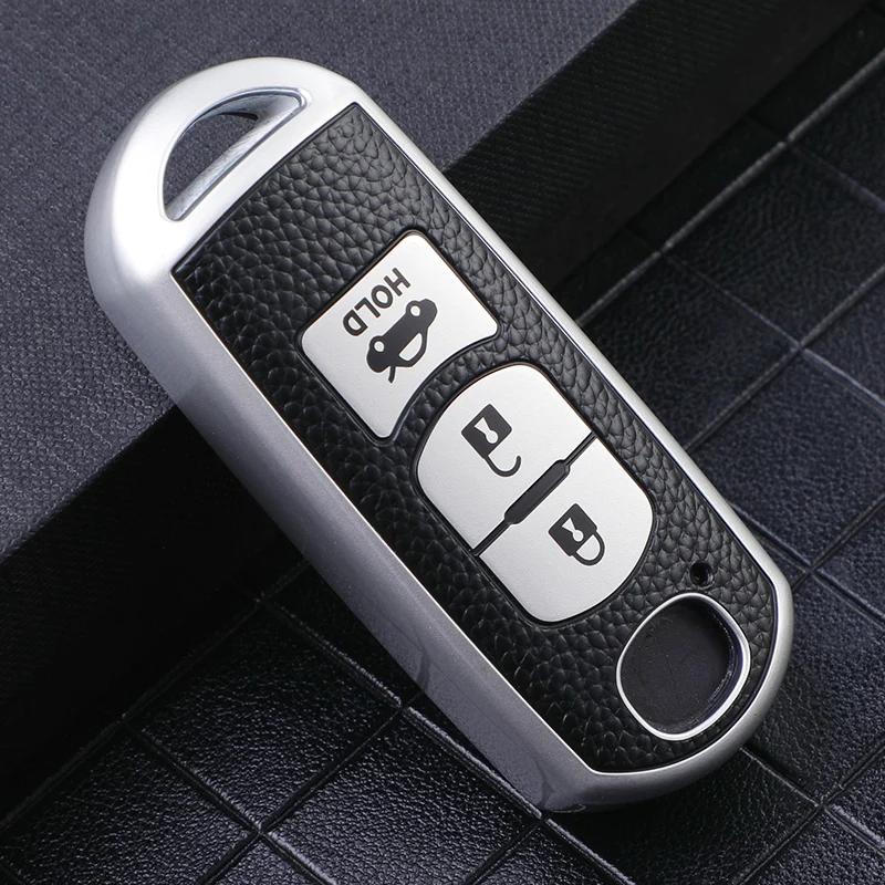 3 Buttons Tpu Leather Car Remote Key Case Cover Bag Keychain For Mazda 2 3 5 6 Cx-3 Cx-4 Cx-5 Cx-7 Cx-9 Atenza Axela Accessories