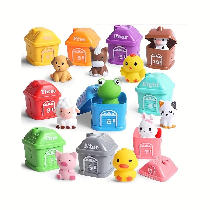 

10 шт. Игрушки для сопоставления домашних животных, Игра в прятки с красочными домиками для животных, Милые фигурки животных, пронумерованные 1/10, Обучающие игрушки для счета Animal Puppet Pairing