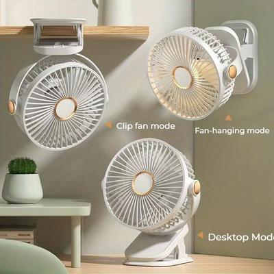 Ultra-quiet Portable Mini Fan with 5-speed Ambient Night Light - USB Rechargeable, Multi-functional Hanging/clip/desktop Design