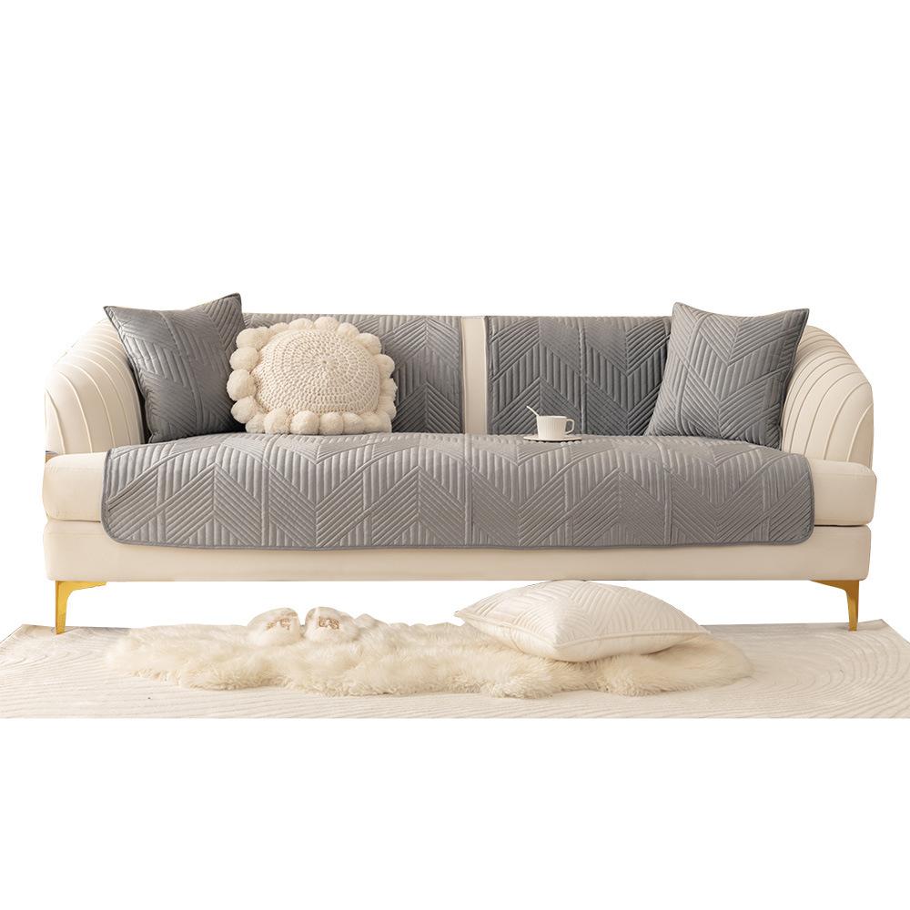 Autumn and Winter Embroidery Sofa Cushion Plush Solid Color Sofa Towel Modern Minimalist Backrest Armrest Cushion Covers