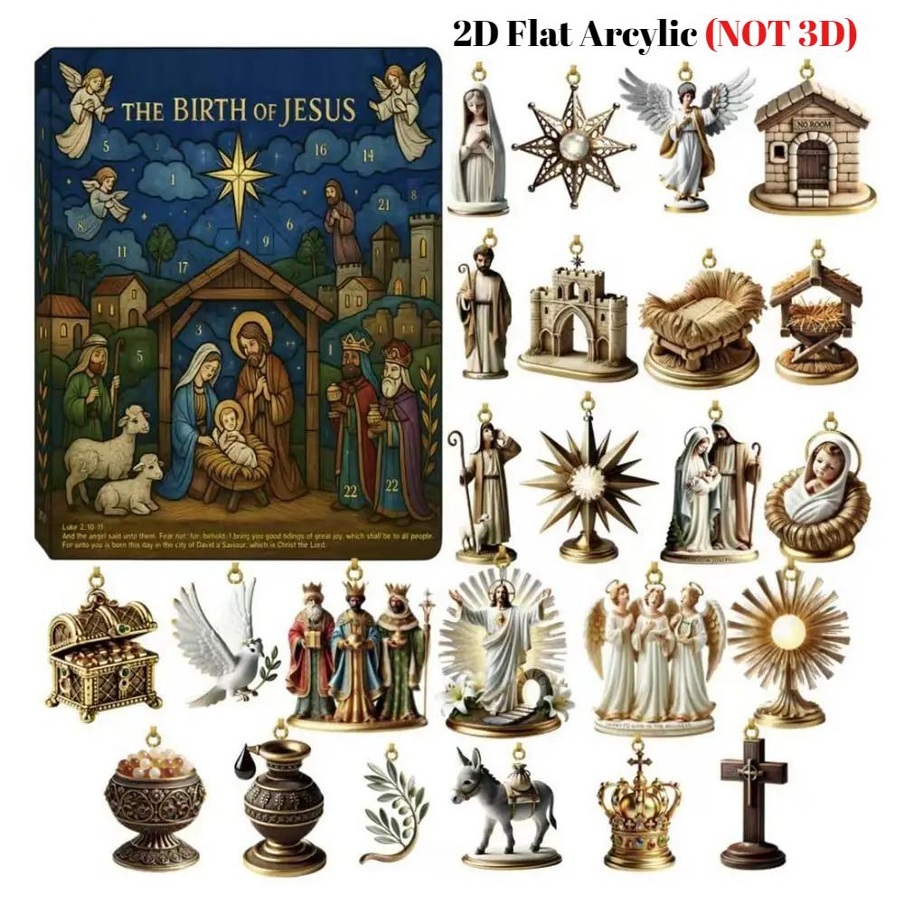 Nativity Advent Calendars 2025,24 Days Christian Christmas Countdown Calendar, 2D Flat Acrylic Birth Of Jesus Pendant For Christmas Tree