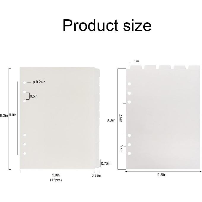 Multibey A5 Binder with Translucent Dividers, 6-Ring Plastic Binder Index for Planner Journal (5 Vertical + 12 Side Tabs + Tab Stickers)