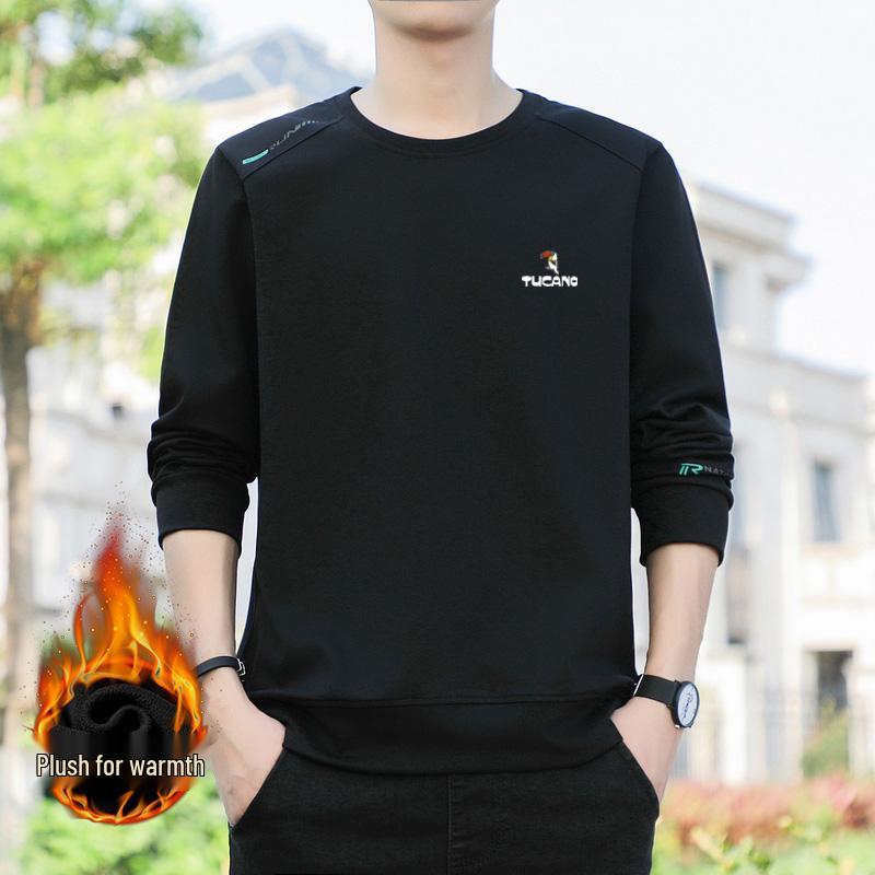 Men's Woodpecker Casual Long-Sleeve T-Shirt, 2025 Spring/Autumn, Plus Size Loose Fit, Round Neck Handsome Sweatshirt.