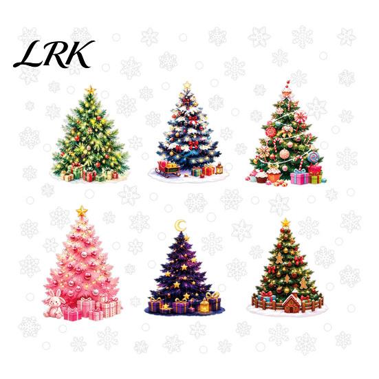 Transparent Christmas Window Film 6Pcs Colorful Tree Snowflake Static Sticker, PVC Cling, Removable Decal Stickers for Home Holiday Decoration,