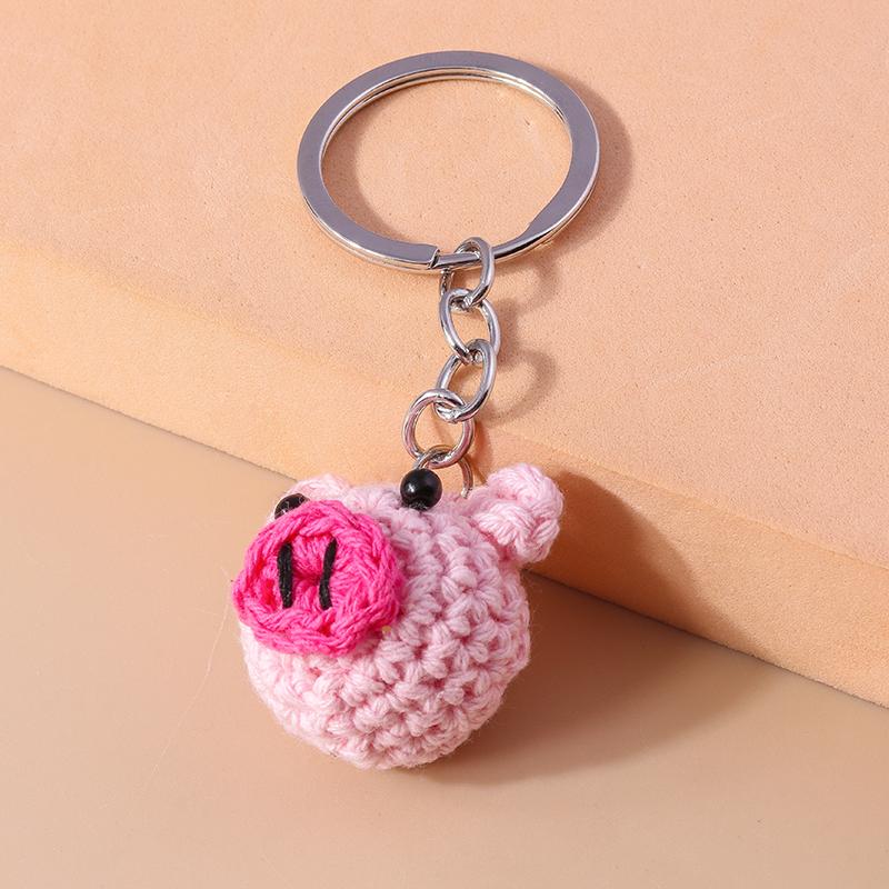Cute Handmade Knitted Animal Keychain for Women Girls Crocheted Pig Dog Keyring Car Key Holder Handbag Pendants DIY Jewelry Gift