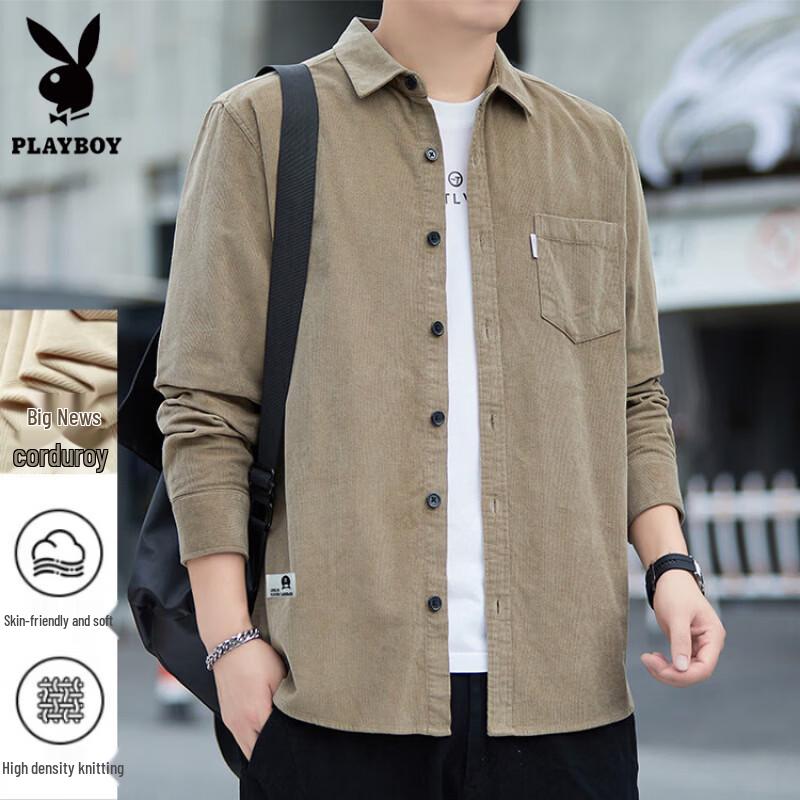 PLAYBOY Men's Corduroy Long-Sleeve Casual Shirt