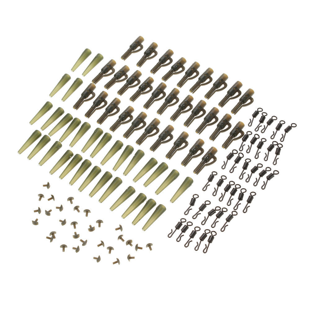 120pcs 30Set Fishing Set Safety Clips Tail Rubber Tubes with Pins Swivels Carp Fishing Terminal Tackle Tool