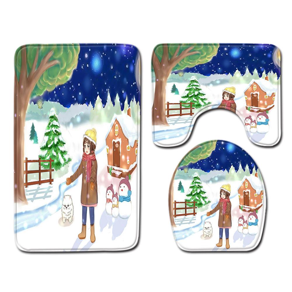 

3D Snowman Bathroom Toilet Three-Piece Floor Mat Doormat Bathroom Carpet Three-piece set 45 * 75cm