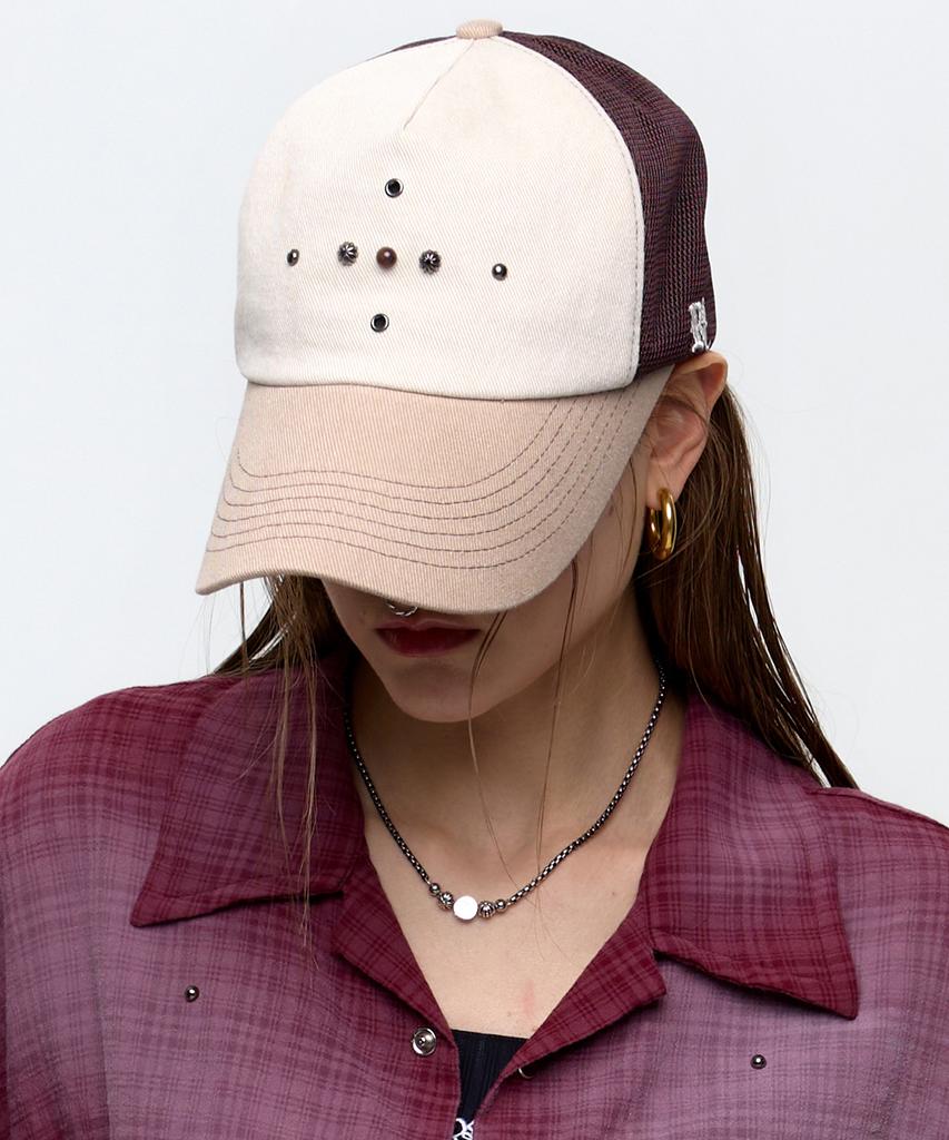 Aleseueseussi Western Rivet Mesh Cap - Brown/Beige