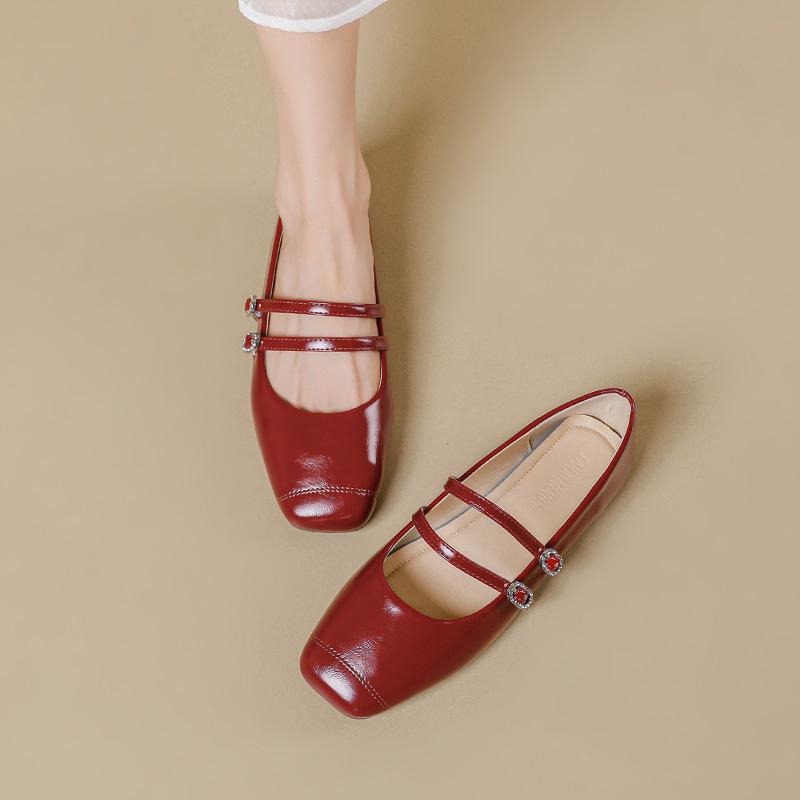 Fashion Double Belt Strap Flats Mary Janes Woman Lolita Shoes Spring Ballets Ladies Shallow Loafers Barefoot Mocasines Femme Bride Shoes