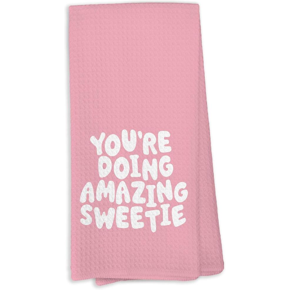 Pink Kitchen Accessories Towels, Chef was Cute Would Eat Here Again Dish Towels, Girly Cute Pink Chef Kithcen Decor