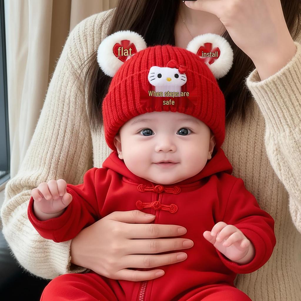 Adorable Festive Red Winter Hat for Infants & Toddlers – Cozy Ear Protection for New Year & First Birthday