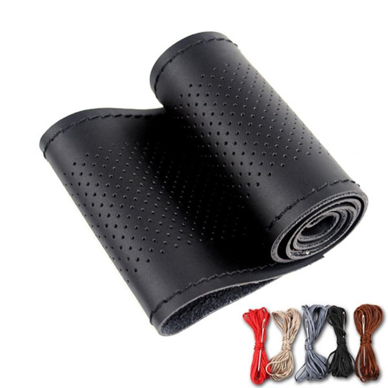 DIY Micro Fiber leather Car Steering Wheel Cover Soft Anti slip  handsewn car steering wheel sleeve 38CM Interior Accessories