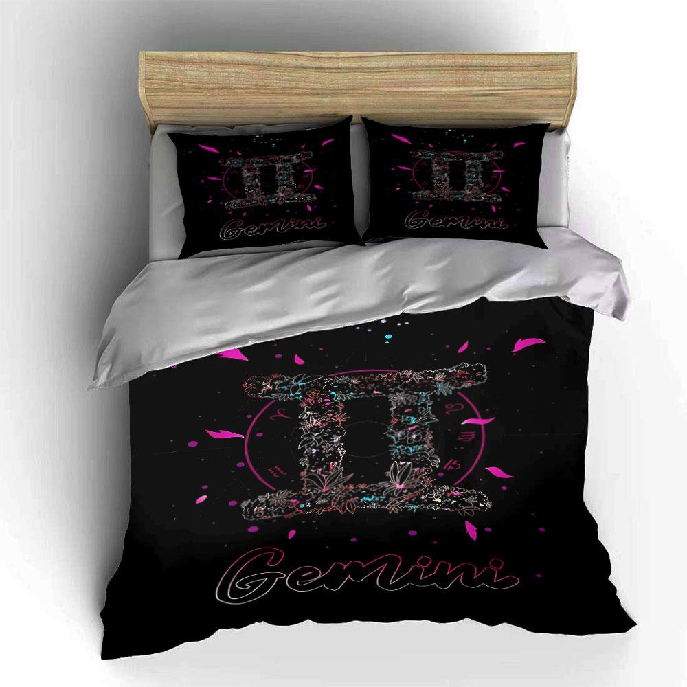 Gemini Zodiac Floral Design Bedding Duvet Cover Set Duvet Cover Pillowcases (1 * Duvet Cover 2 * Pillowcases, without duvet insert)
