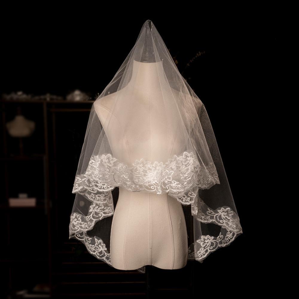 Soft Tulle Wedding Veils Lace Flower Bride Head Gauze Elegant Bridal Veil  Wedding Accessories