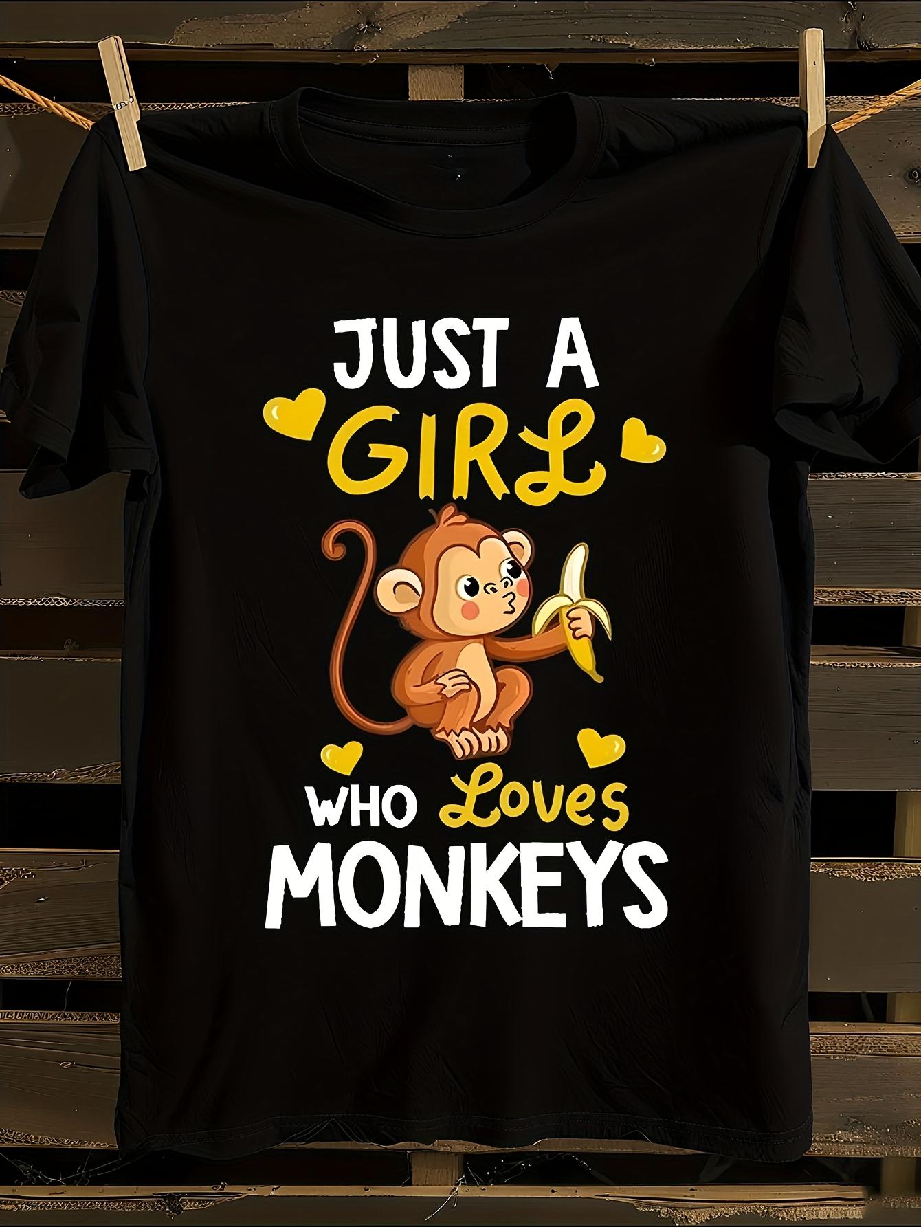 Wo Just a Girl Who Loves Monkeys Cute Monkey Print T-shirt XXXL