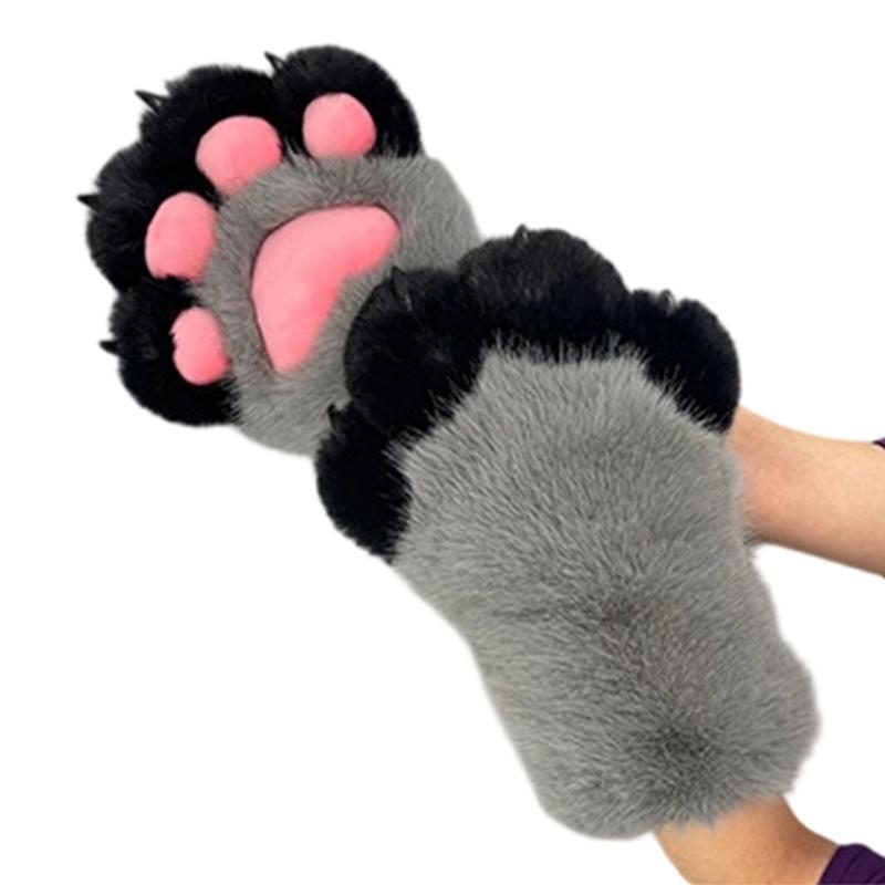 Furry Cats Paws Gloves Cosplay Costume Gloves for Women Girl Warmth Comfort Soft Plush Fursuit Gloves Anime Armwear