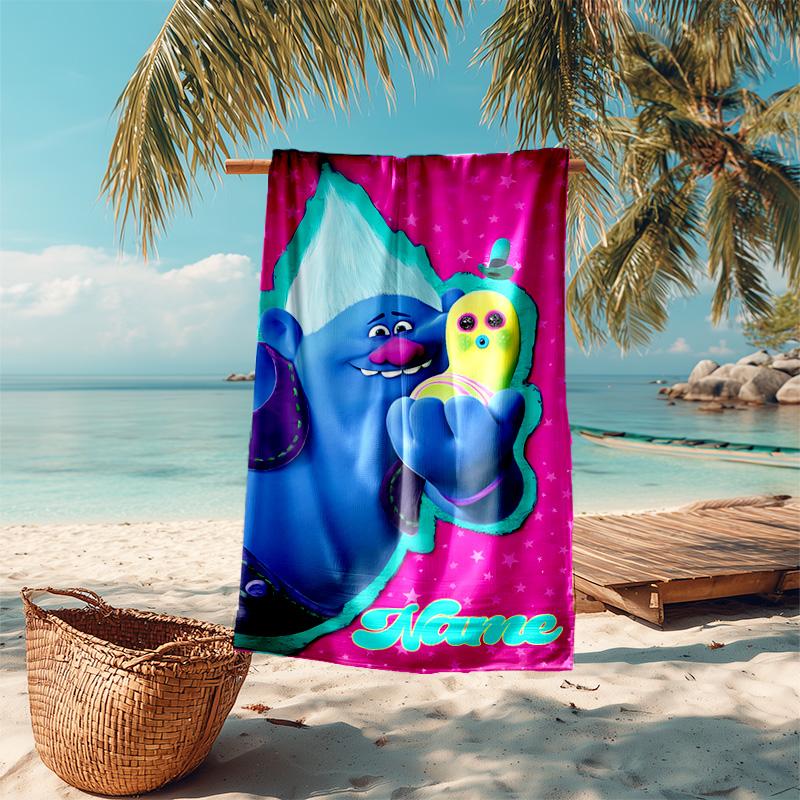 Personalized customized proof beach towel with Trolls pattern - soft, absorbent,quick-drying,perfect swimming,camping&bathing
