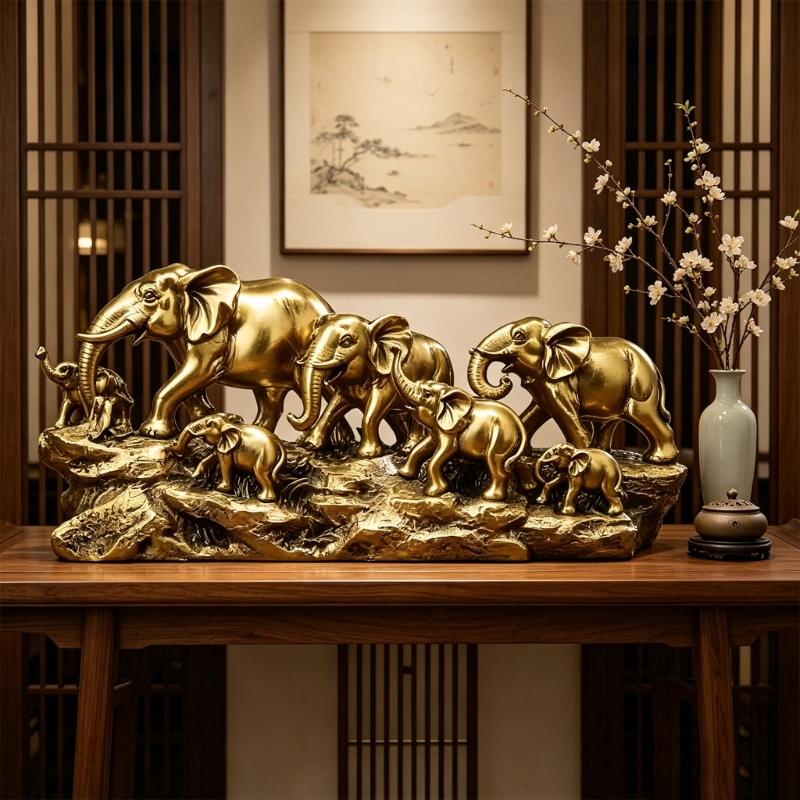 Resin Elephant Family Statues Elephant Herds With Babies Frgurines Sculpture Desktop Decoration Ornament Home Decors