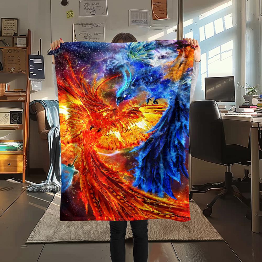 1Pc Phoenix Print Flannel Blanket, High Quality Comfortable for All Seasons, Home Decor, Warmth and Comfort, Perfect for Gifts