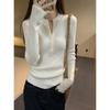 Spring single-breasted slim-fit pit strip knitted sweater women's crew neck pullover long-sleeved top Lazy wind bottoming shirt