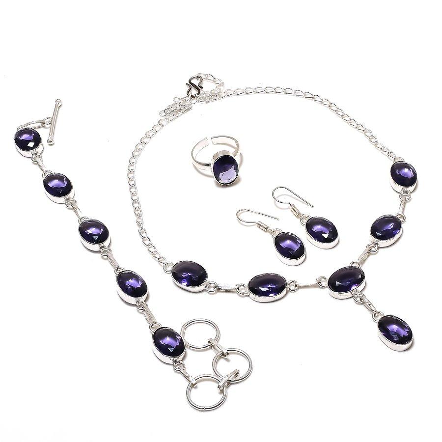 African Amethyst Oval Shape Gemstone Jewelry Set Necklace Bracelet Ring Earrings