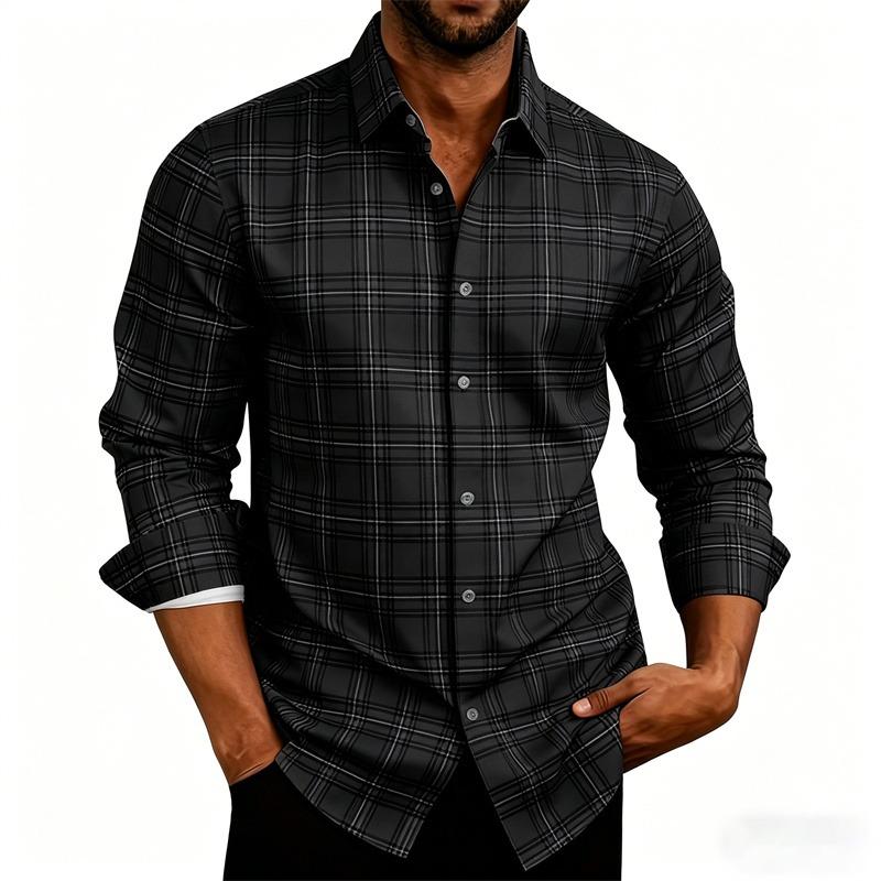 Herrenhemd Klassisches Karomuster Langarmhemd Karomuster Langarm Formelles Hemd Atmungsaktiv und Bequem Größe XS-6XL 6XL black