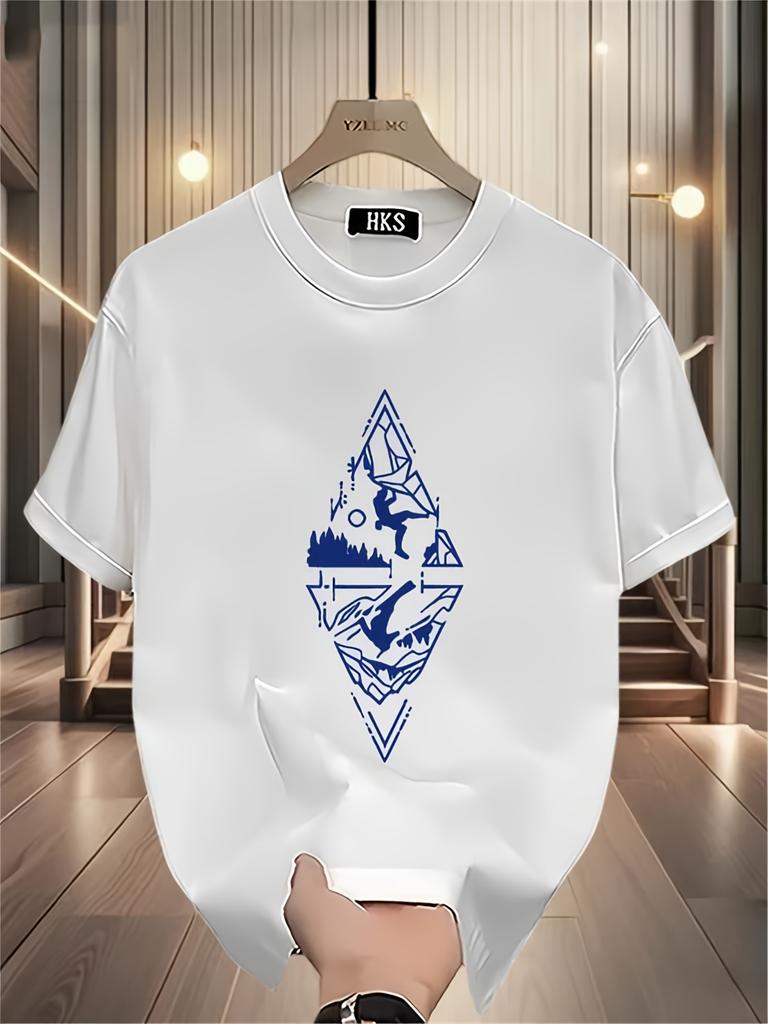 Unisexs Loose Cotton Tshirt with Minimalist Mountain Pattern Print Fashionable Shortsleeved Piece for Summer Casual Street Style