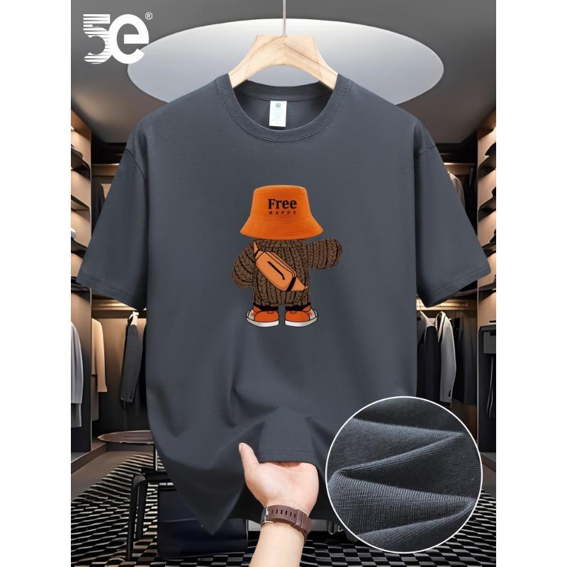 

Summer men s 100% pure cotton sports casual loose fit plus cartoon pattern printed comfortable round neck short sleeved T-shirt XL