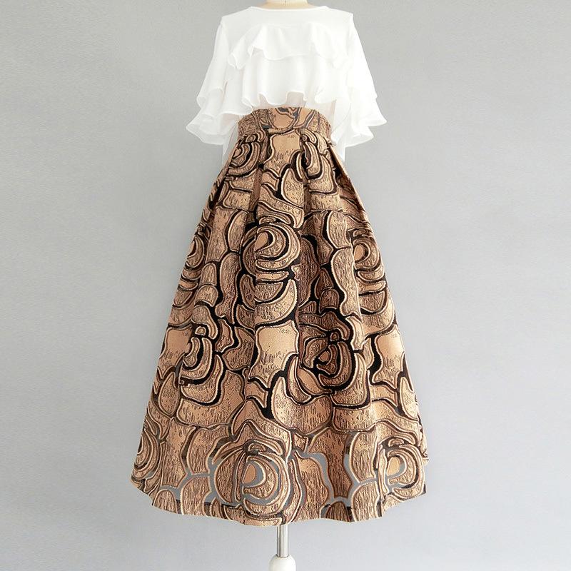 Kaki Geometrische Vintage Hoge Taille Avondjurk A-lijn Losse Damesrok Knielengte Lange Rokken voor Dames Kleding Mode