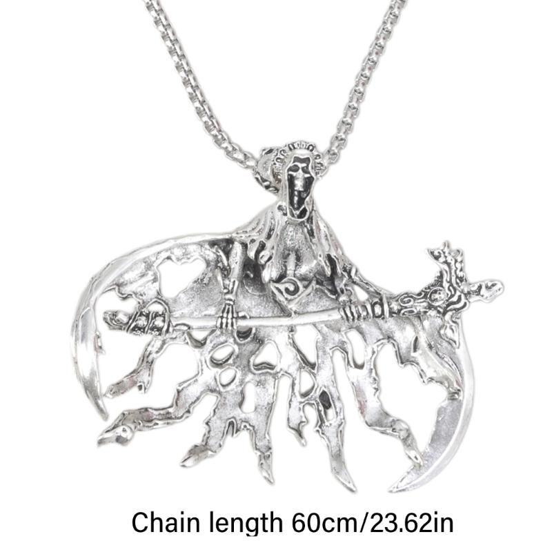 Stylish Gothic Skull Pendant Necklace for Men Silver Fashion Jewelry Accessory for Halloween Supplies Daily Use