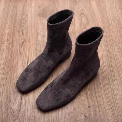 Fashion Flats Ankle Boots Suede Warm Women Shoes Winter Brand Square Toe Casual Chelsea 2025 Trend Low Heels Snow Boots Mujer Zapatos